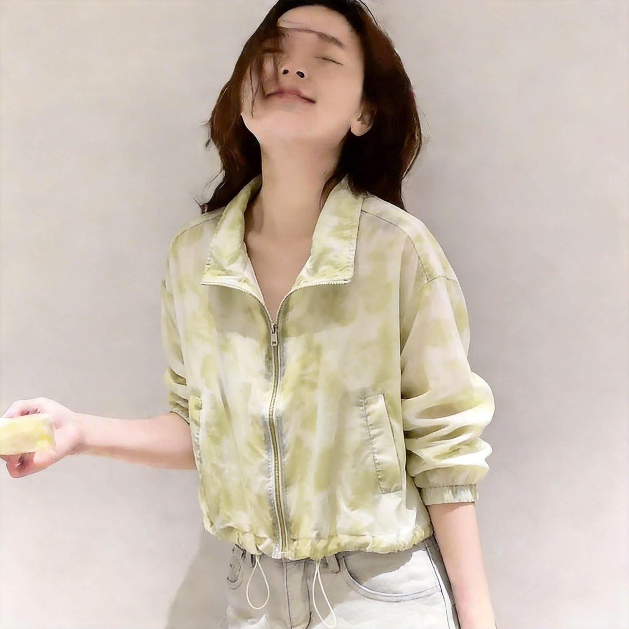 韩版小个子晕染立领拉链短外套女2026春夏薄款休闲户外冲锋防晒衣