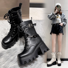 厚底马丁靴，增高机车靴punkwomenmartinbootshighheelboots