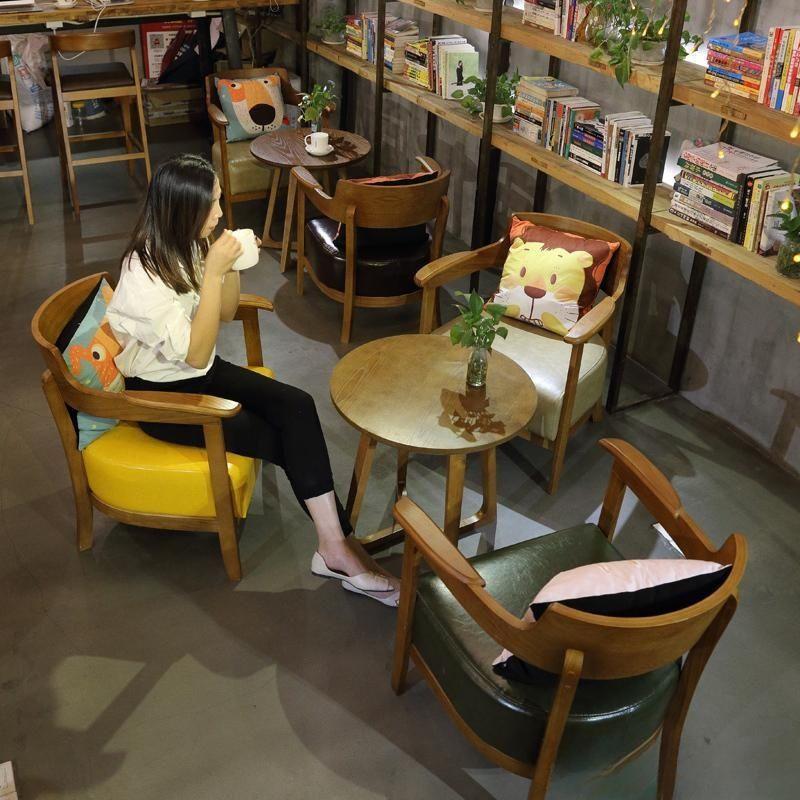简约咖啡厅桌椅组合卡座奶茶店甜品店餐饮家具实木接待洽谈沙发椅