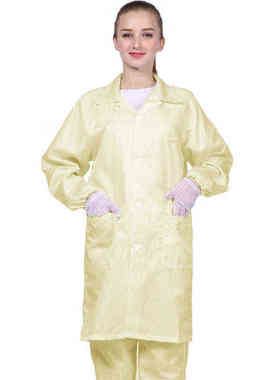 安ams黄色条纹大褂纽扣款防尘工作服S码1件30件起订