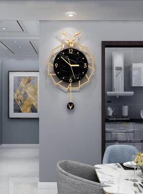 现轻钟奢钟客厅时尚简约钟表家用高挂级感创代意鹿JT2072头装饰时