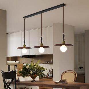 覆古侘寂风吧台灯北欧卧室床头小吊灯 中古飞碟饭厅吊灯实木艺中式