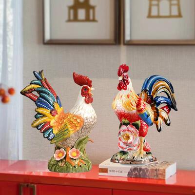 陶瓷镇彩色大公鸡视吉祥如意乔迁礼品风水公居鸡家电D3044N+D柜庭
