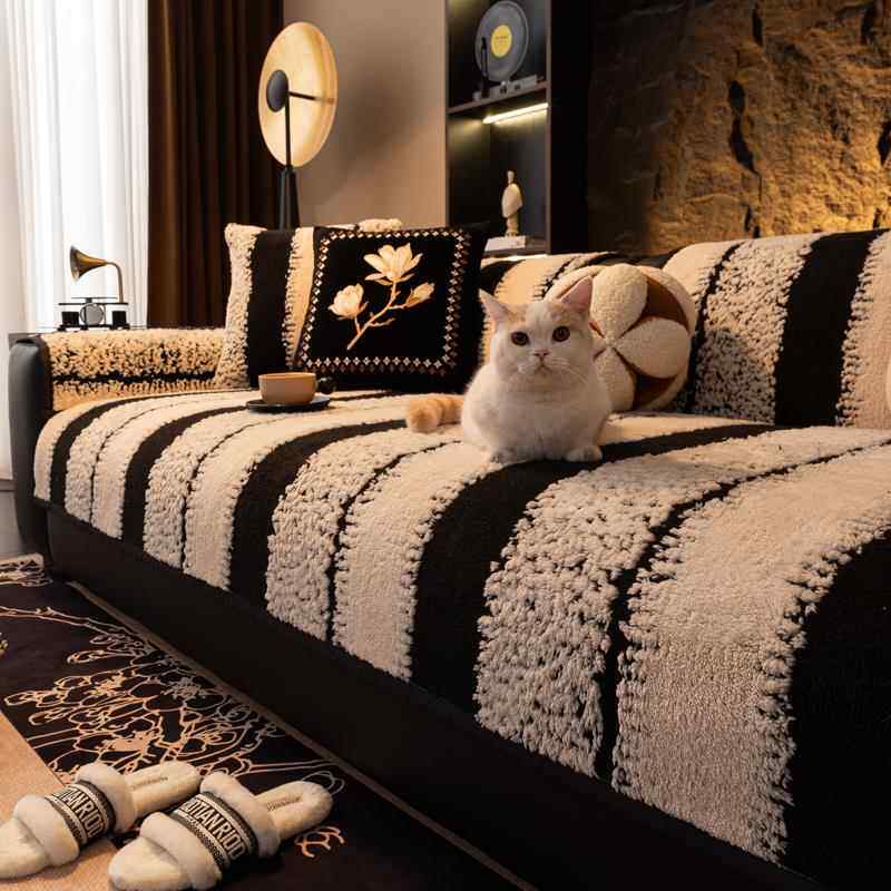 欧式毛绒沙发垫秋冬防滑三座一贵妃皮坐垫套罩2025新款流行盖布巾