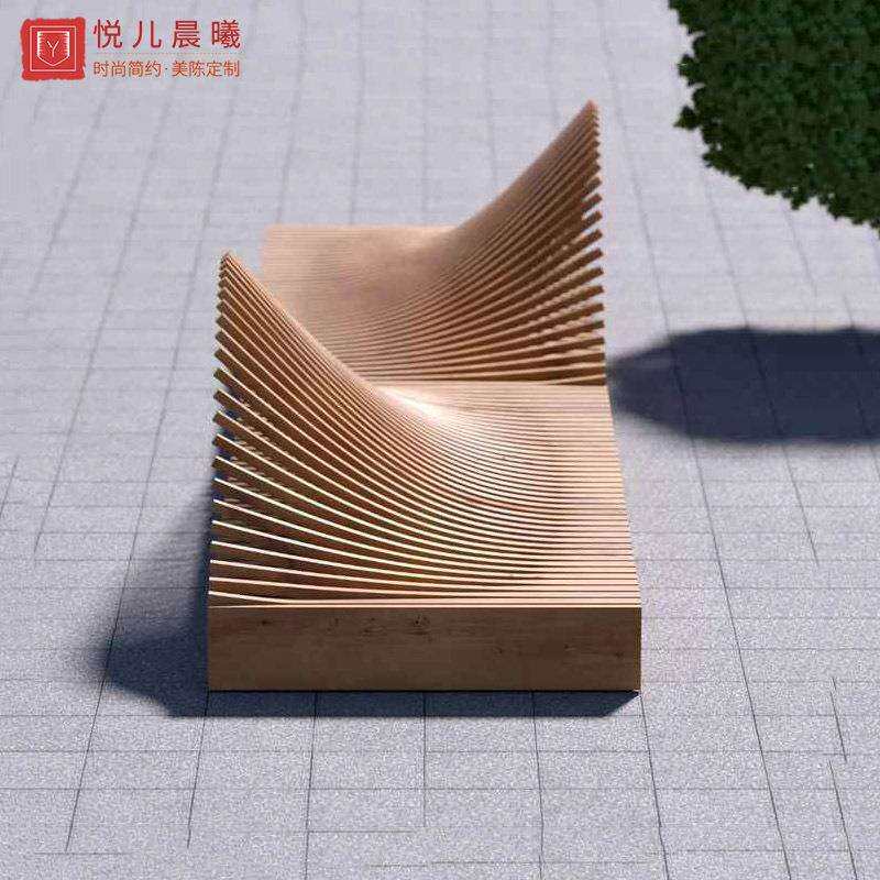 户外广场防腐木坐凳景观木质切片休闲椅公园创意异形艺术公共座椅