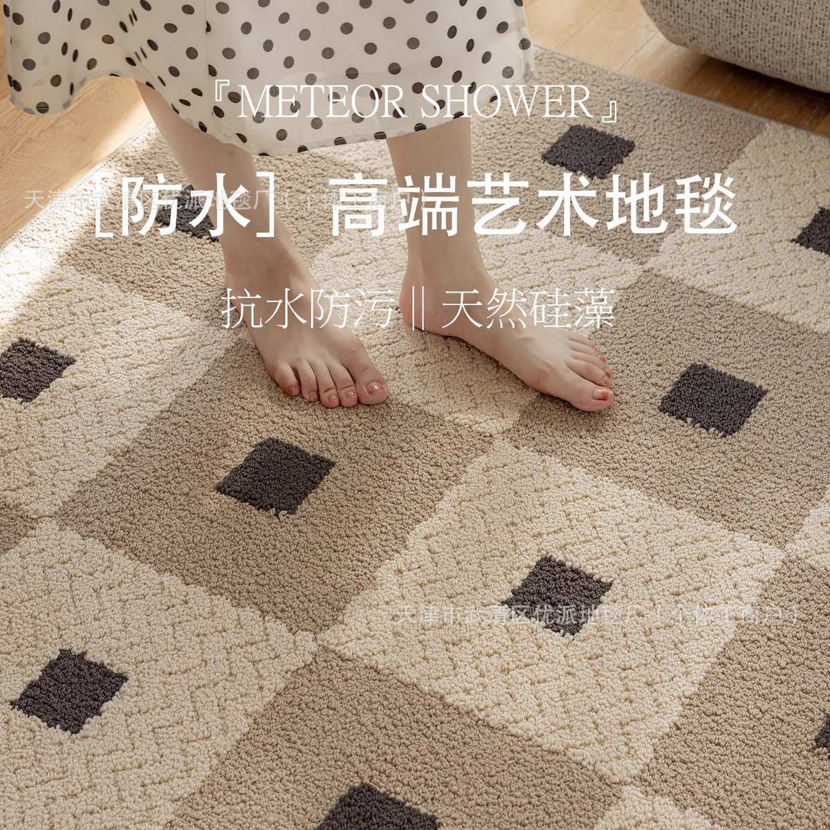 防水防污中古风客厅地毯免打理简约轻奢高级感沙发卧室茶几垫满铺