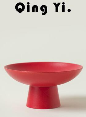 Qing Yi .丨家用陶瓷水果盘 红色高脚小果盆 糕点盘 甜点盘糖果盘