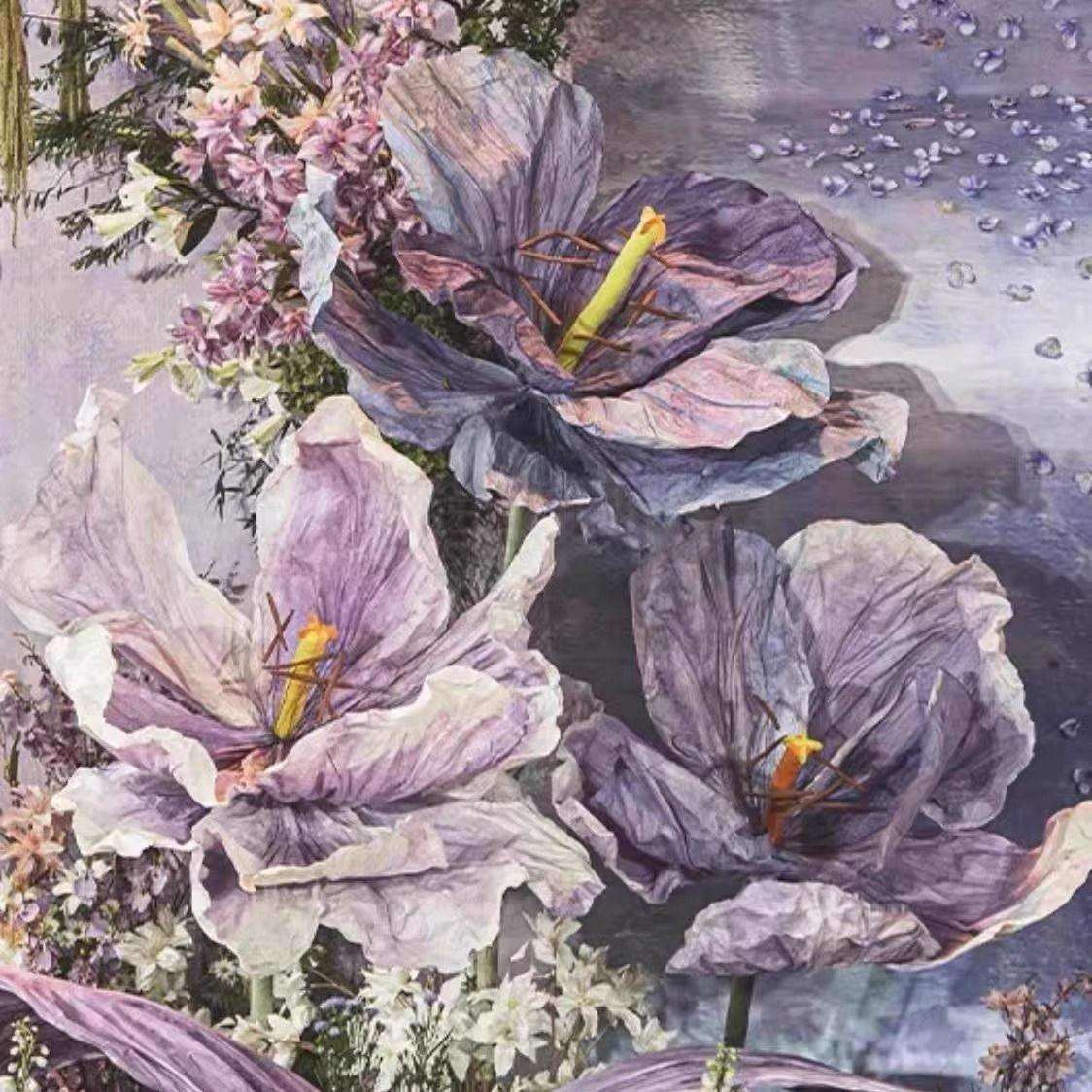花园风橱窗油画紫色花艺纸艺花装饰莫奈手工纸花背景道具大型婚礼