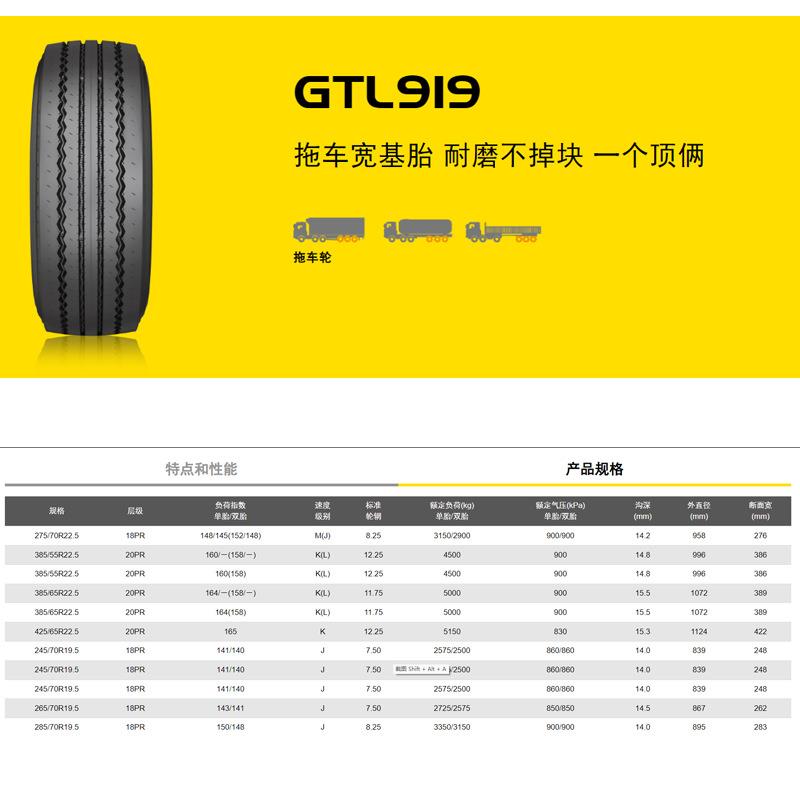 佳通轮胎货车真空轮胎 285/70R19.5 GTL919含内胎垫带全套