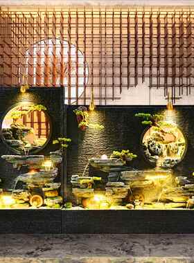 假山水幕墙喷泉水景摆件玄关庭院酒店流水屏隔断造景门厅鱼池装饰