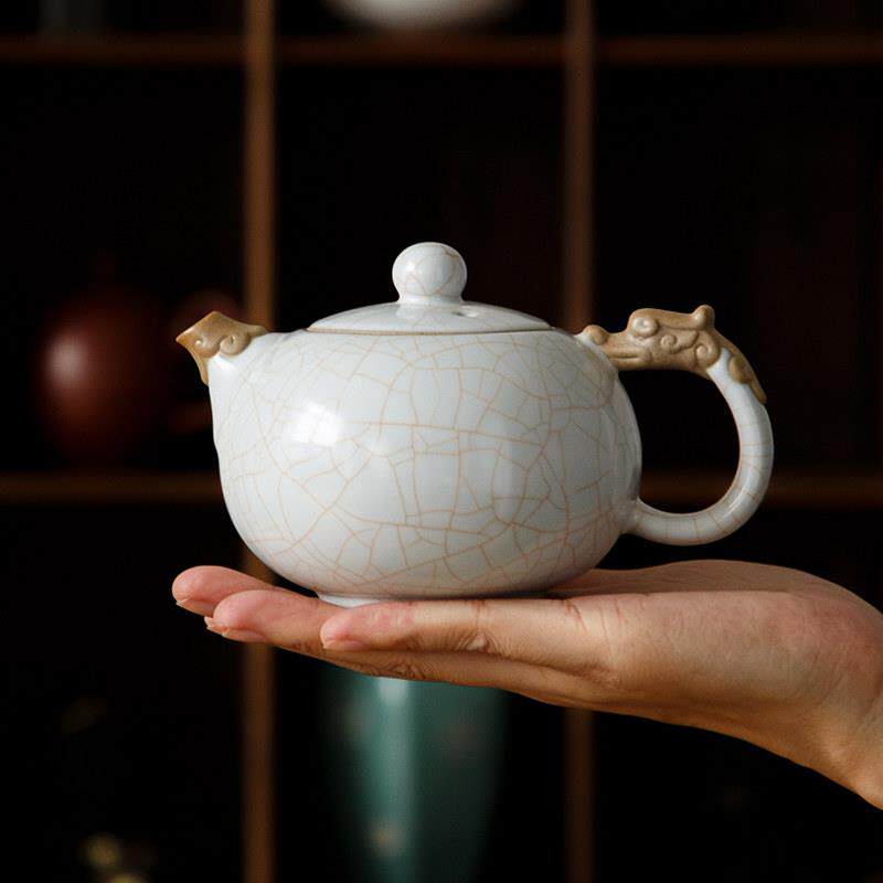 家用汝窑天青色龙凤西施壶陶瓷茶具开片可养茶线家用办公泡茶单壶