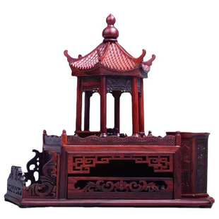 酸枝聚缘亭笔筒仿古六角亭笔筒名片盒套装 红木笔筒木雕