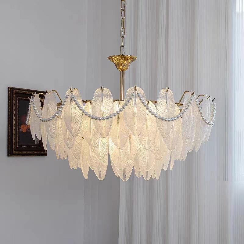法式轻奢吊灯客厅灯现代简约卧室餐厅灯具网红款树叶玻璃LED吊灯