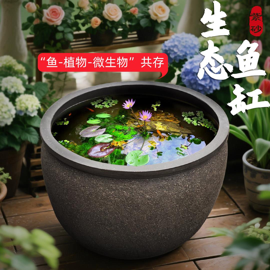 特大号古法养鱼缸紫砂粗陶花盆无釉中式金鱼水池睡莲阳台庭院种花