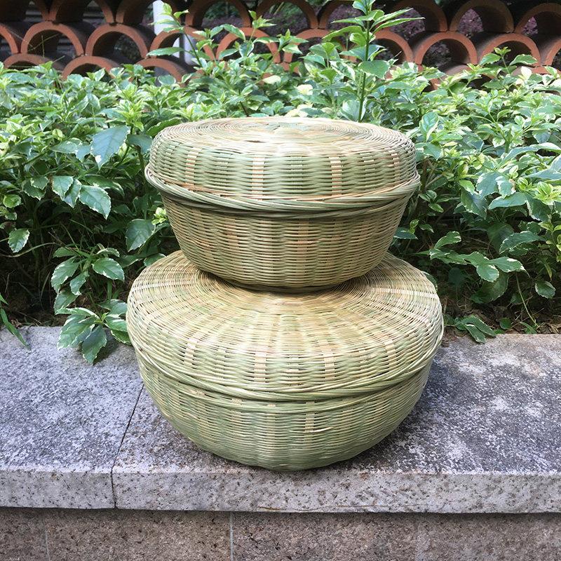 农夫竹编收纳筐带盖精品手工制作簸箕装馒头竹篮家居装饰水果篮