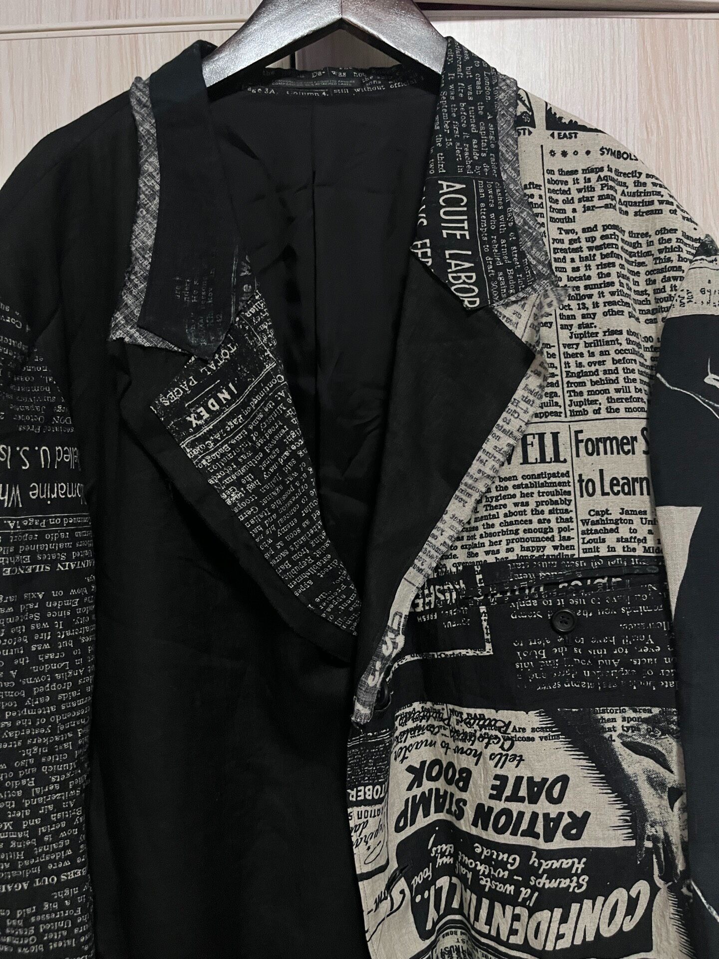 Yohji Yamamoto Newspaper Print Jacket — back