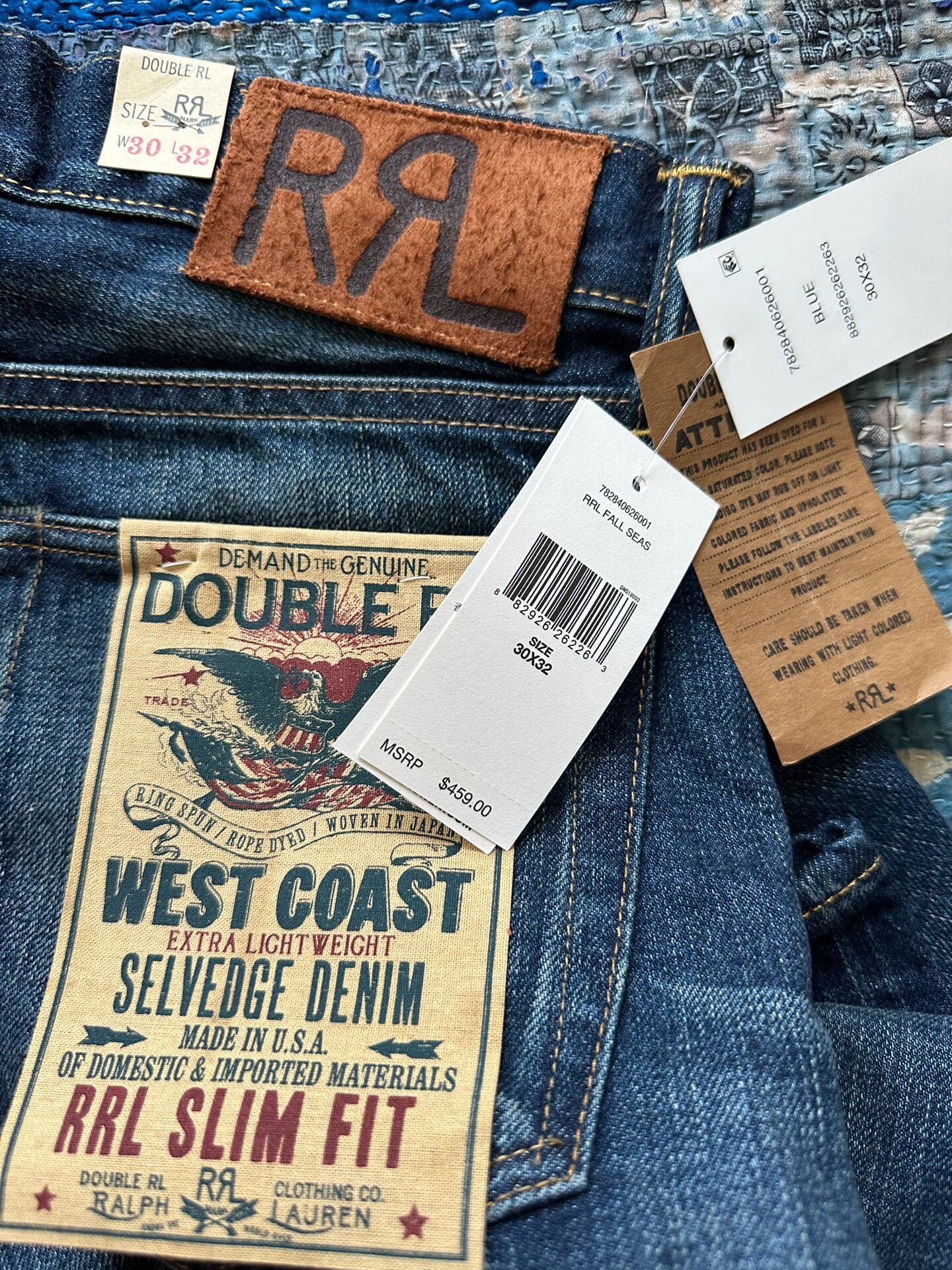 RRL Slim Fit Washed Distressed Jeans — detail