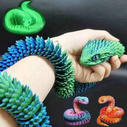 3D Printed Snake Movable Joint Fidget Toy Figurine Simulatio