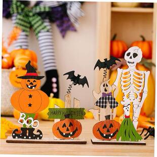 Halloween wooden decoration spring skull tabletop decoration