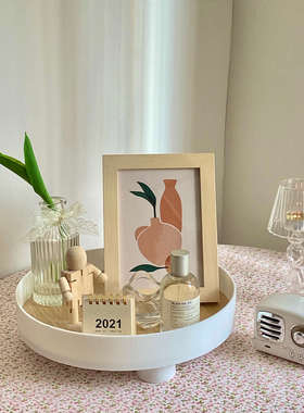 7YX批发丝丝小物 ins风简约圆形木质托盘卧室床头柜收纳整理盘桌