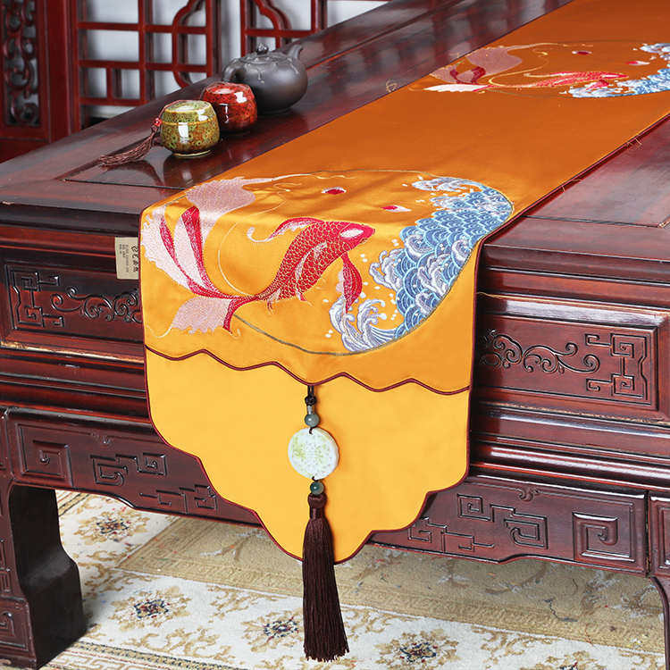 新中式古典高档玉佩桌旗茶几餐桌电视柜长条布桌布床旗盖布床尾巾