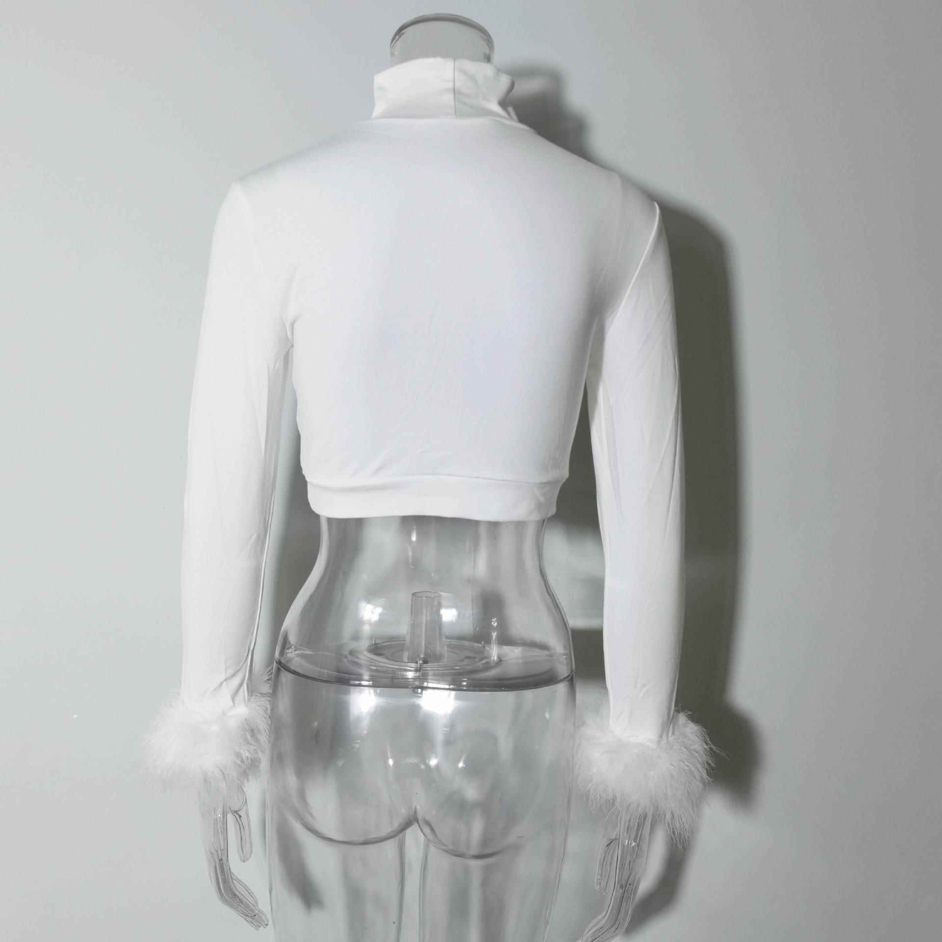 navel short sexy sweater exposed top collar sleeves with