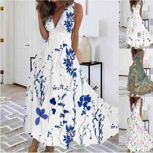 Summer Maxi Long Dress for Women Elegant Robe Femme V-Neck W