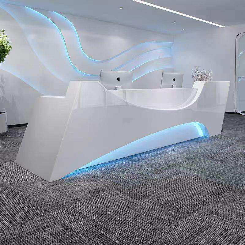 现代简约烤漆前台办公大厅时尚接待前台店铺创意收银办公个性吧台