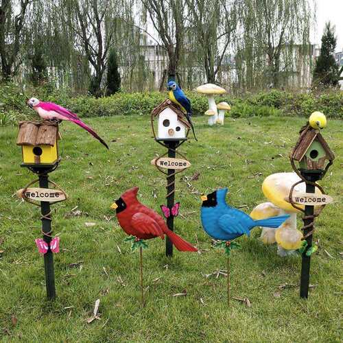 子户外室鸟窝地插房子摆件外别鸟窝地插墅花园庭院草坪布置装饰院