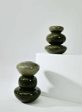 中古风极简甜甜圈绿色琉璃花瓶玻璃高级感陶瓷大小ins风高颜值