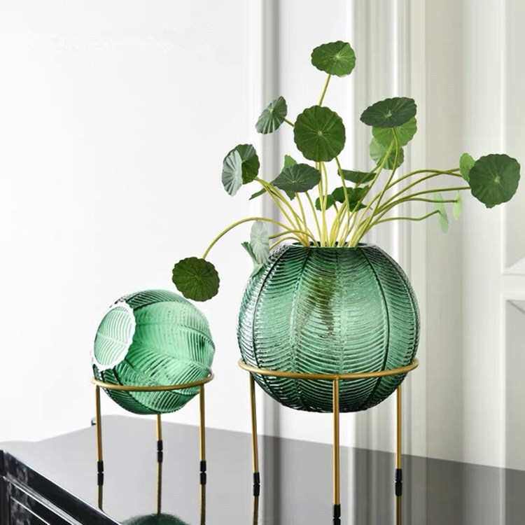 北欧铜圈圆球玻璃花瓶创意婚庆会展工艺品装饰花瓶摆件水培花瓶