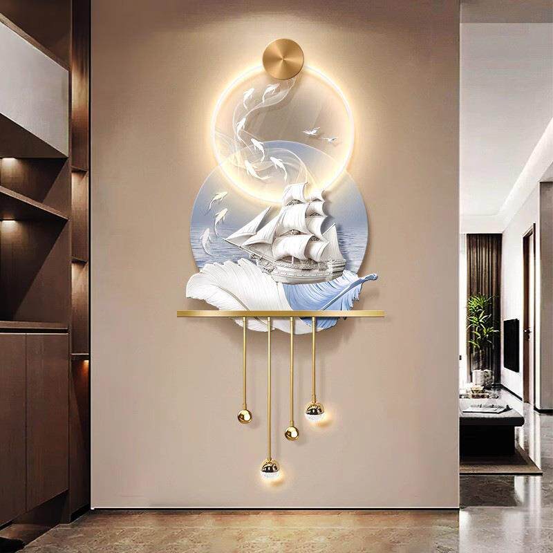 一帆风顺LED灯立体壁饰高端入户玄关装饰画帆船现代走廊过道挂画
