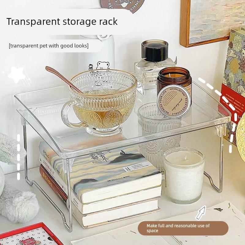 亚克力透明桌面收纳盒简约宿舍办公收纳架置物架家用可折桑增高架