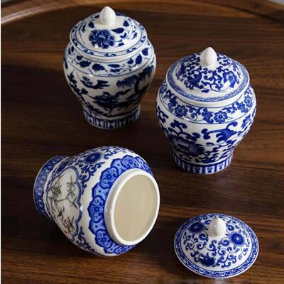Chinese Ceramic Ginger Jar Decorative Flower Vase with Lid B
