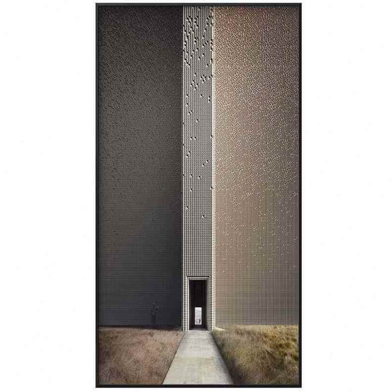高档工业风空间延伸入户玄关装饰画立体建筑走廊挂画超长竖版过道图片