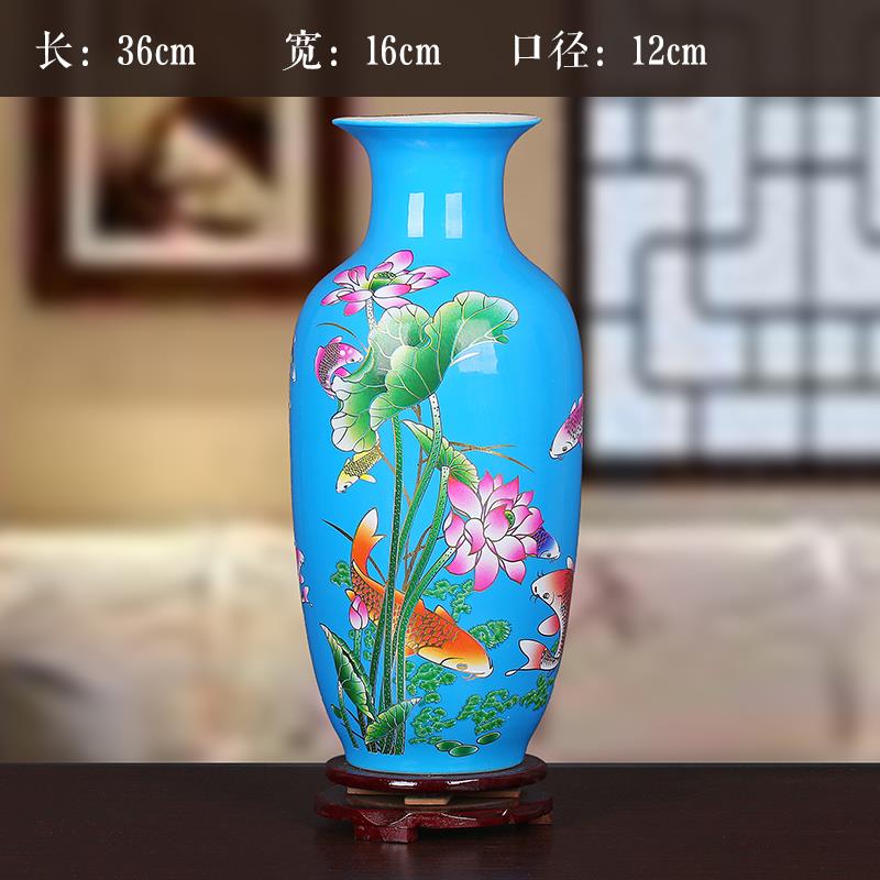 正品景德镇陶有瓷 中国红器年余三件年套花瓶 挂盘客厅家居装饰品