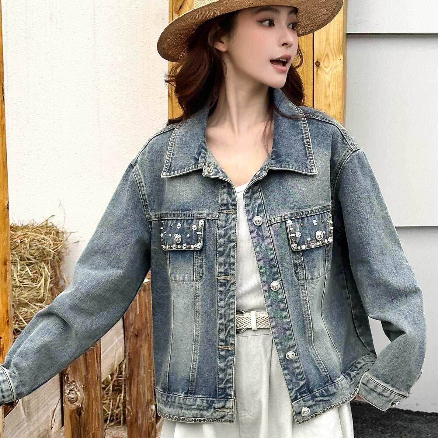 韩版宽松牛仔外套女春秋季新款百搭减龄小个子翻领短款夹克上衣潮