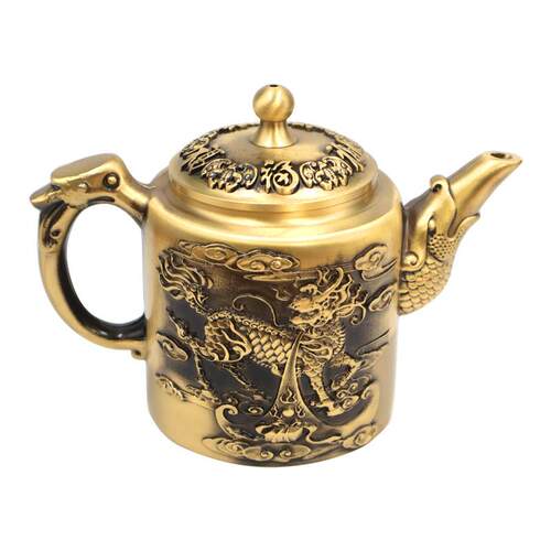黄铜麒麟茶壶百福高茶壶家居茶壶金属工艺品中式摆件茶具家居装饰