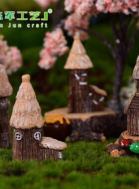 房子小摆件原木田园毛草屋复古木板城堡背景装饰创意家居工艺礼品