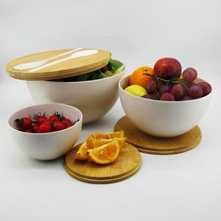 竹纤维拉小碗三套件大EW S4003中竹配盖水果蔬菜沙拉小沙吃
