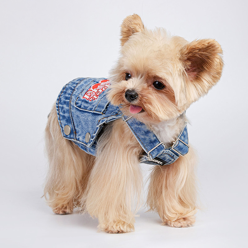 狗狗衣服夏天薄款宠物小型犬背心比熊雪纳瑞约克夏牛仔马甲可牵引