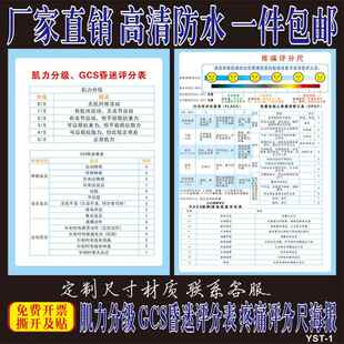 医院抢救流观察表贴纸疼痛评分尺GCS昏迷评分表肌力分级墙贴海报