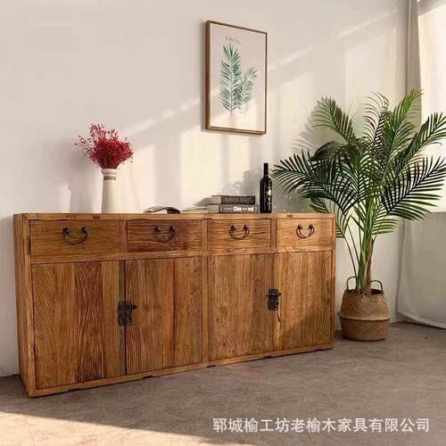 老榆木餐边柜家用客厅玄关抽屉柜做旧收纳柜榆木家具储物柜