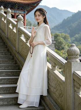 禅意风仙气疗愈禅服新中式居士太极服女款飘逸禅舞服禅修服女套装