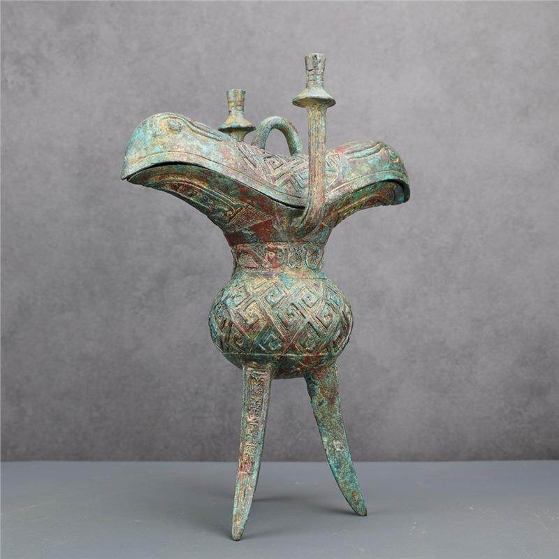 勾连雷纹双流爵古青铜器博物馆古玩收藏青铜器制作摆件家居装饰