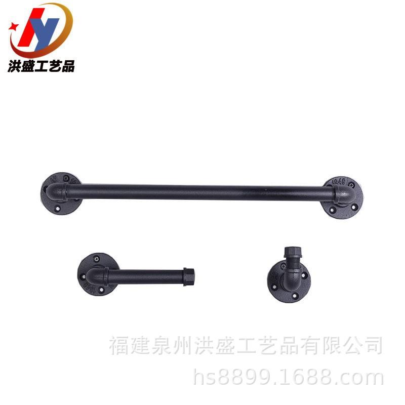 热销美式工业风水管铁艺防锈浴室纸巾架衣帽挂钩毛巾架浴室3件套