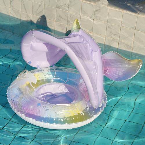 ins儿童游泳圈美人鱼安全宝宝带遮阳蓬戏水充气泳池浮圈防侧翻