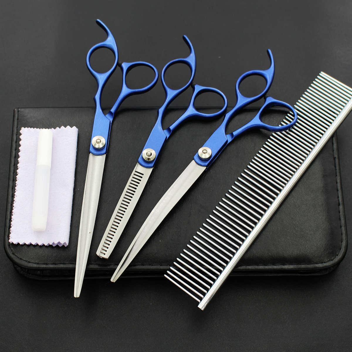 7.0寸 蓝色 烤漆 分体剪 宠物美容剪刀 套装 3把装 直剪牙剪弯剪