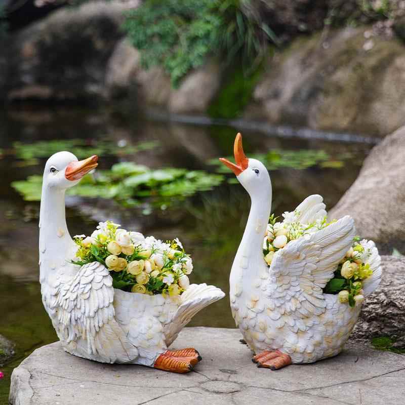 户外花园庭院卡通鸭子花缸装饰园林景观雕塑别墅花盆创意摆件