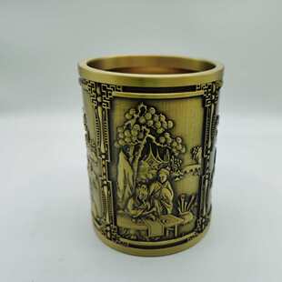 摆件办公室批发琴棋书画装 工艺品孔孟黄铜笔筒精雕笔收纳笔筒